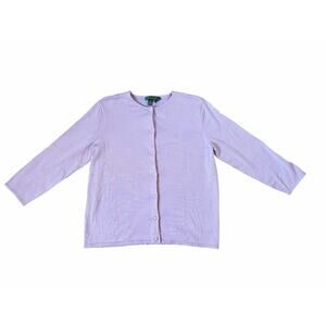 Lauren Ralph Lauren Silk Blend Knit Sweater Cardigan Lilac Pearl Buttons Sz L